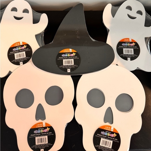 Halloween 🎃 Art Canvas Painting Ghost Witch’s Hat and Skull - Picture 1 of 4